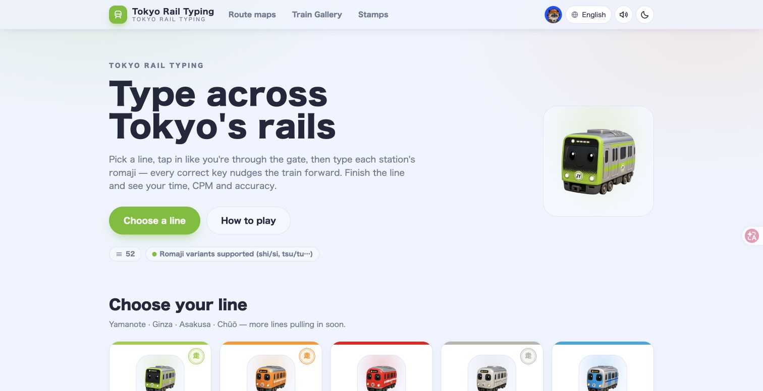 Type across Japan: 52 railway lines in one typing game